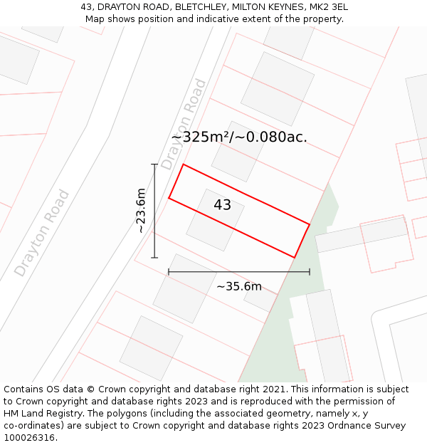 43, DRAYTON ROAD, BLETCHLEY, MILTON KEYNES, MK2 3EL: Plot and title map