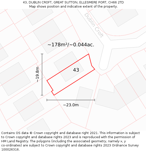 43, DUBLIN CROFT, GREAT SUTTON, ELLESMERE PORT, CH66 2TD: Plot and title map