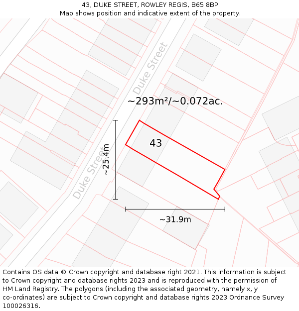 43, DUKE STREET, ROWLEY REGIS, B65 8BP: Plot and title map