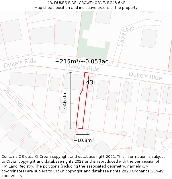 43, DUKES RIDE, CROWTHORNE, RG45 6NE: Plot and title map