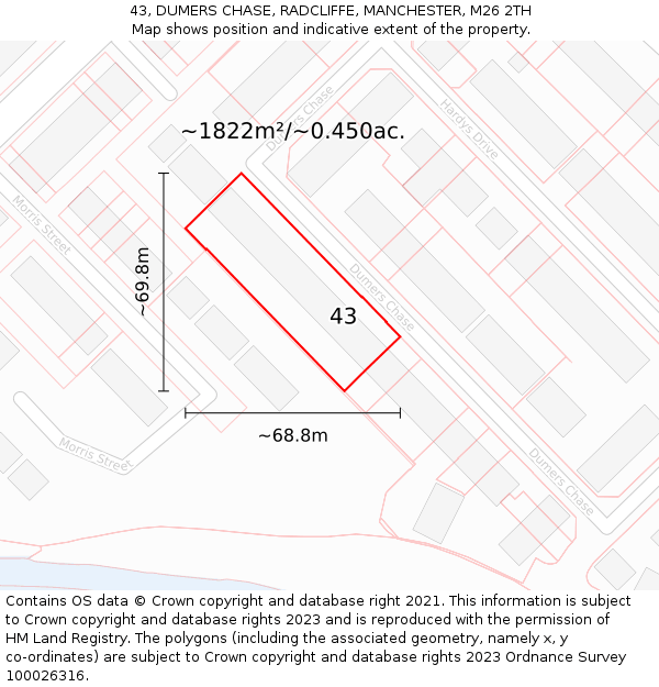 43, DUMERS CHASE, RADCLIFFE, MANCHESTER, M26 2TH: Plot and title map