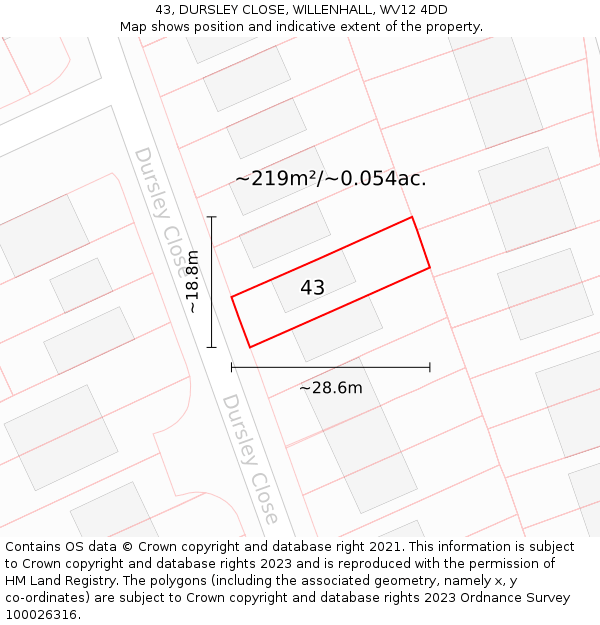 43, DURSLEY CLOSE, WILLENHALL, WV12 4DD: Plot and title map