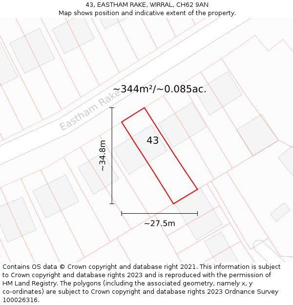 43, EASTHAM RAKE, WIRRAL, CH62 9AN: Plot and title map