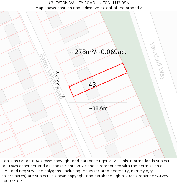 43, EATON VALLEY ROAD, LUTON, LU2 0SN: Plot and title map