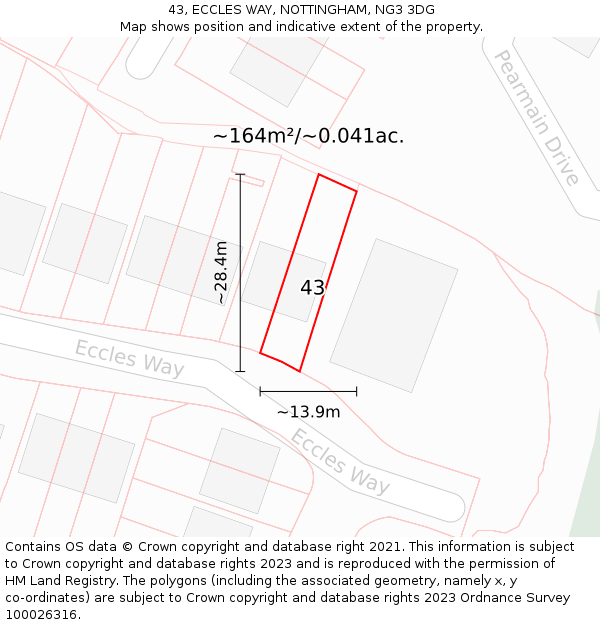 43, ECCLES WAY, NOTTINGHAM, NG3 3DG: Plot and title map