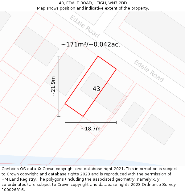 43, EDALE ROAD, LEIGH, WN7 2BD: Plot and title map