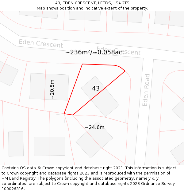43, EDEN CRESCENT, LEEDS, LS4 2TS: Plot and title map