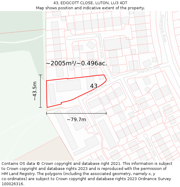 43, EDGCOTT CLOSE, LUTON, LU3 4DT: Plot and title map