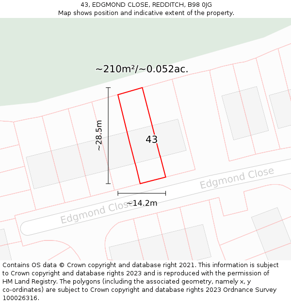 43, EDGMOND CLOSE, REDDITCH, B98 0JG: Plot and title map