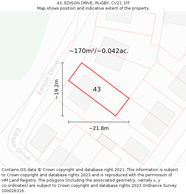 43, EDISON DRIVE, RUGBY, CV21 1FF: Plot and title map