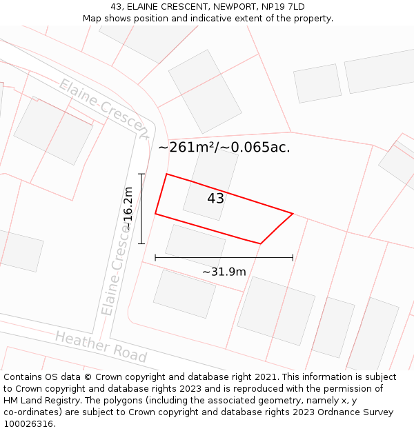 43, ELAINE CRESCENT, NEWPORT, NP19 7LD: Plot and title map