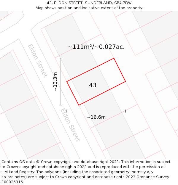 43, ELDON STREET, SUNDERLAND, SR4 7DW: Plot and title map