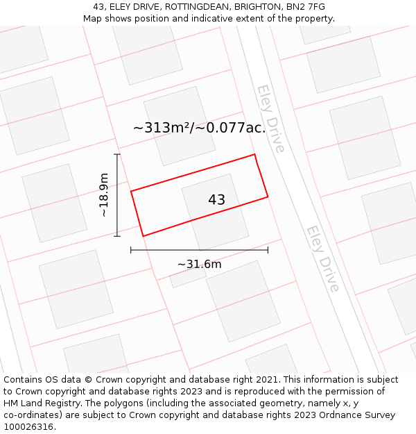 43, ELEY DRIVE, ROTTINGDEAN, BRIGHTON, BN2 7FG: Plot and title map
