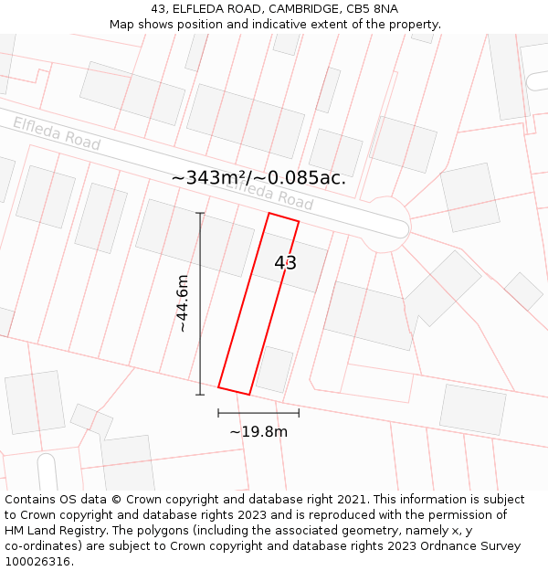 43, ELFLEDA ROAD, CAMBRIDGE, CB5 8NA: Plot and title map