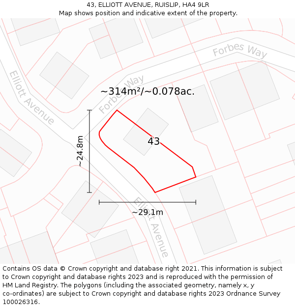 43, ELLIOTT AVENUE, RUISLIP, HA4 9LR: Plot and title map