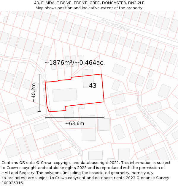 43, ELMDALE DRIVE, EDENTHORPE, DONCASTER, DN3 2LE: Plot and title map