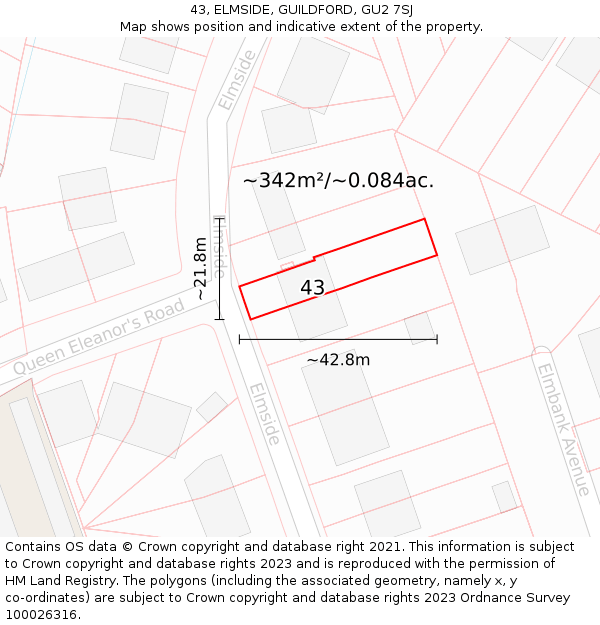 43, ELMSIDE, GUILDFORD, GU2 7SJ: Plot and title map