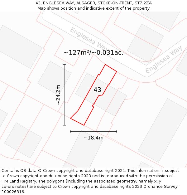 43, ENGLESEA WAY, ALSAGER, STOKE-ON-TRENT, ST7 2ZA: Plot and title map