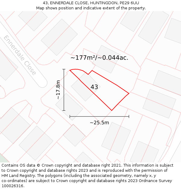 43, ENNERDALE CLOSE, HUNTINGDON, PE29 6UU: Plot and title map