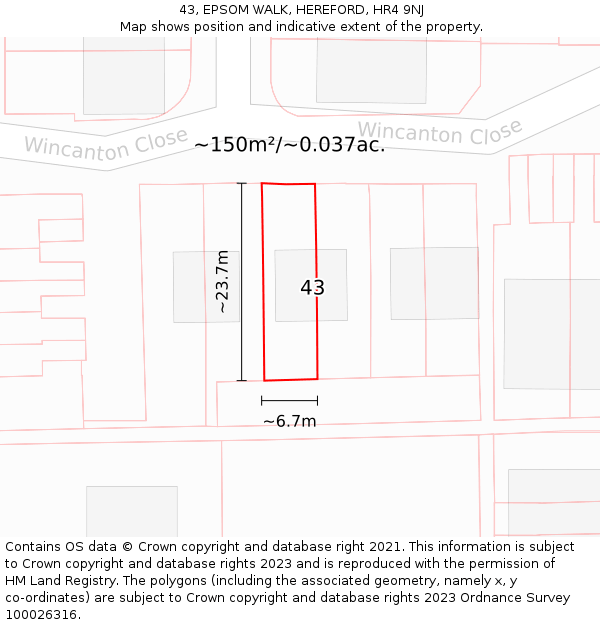 43, EPSOM WALK, HEREFORD, HR4 9NJ: Plot and title map