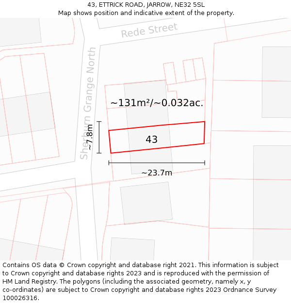 43, ETTRICK ROAD, JARROW, NE32 5SL: Plot and title map