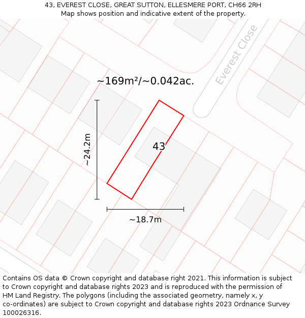 43, EVEREST CLOSE, GREAT SUTTON, ELLESMERE PORT, CH66 2RH: Plot and title map