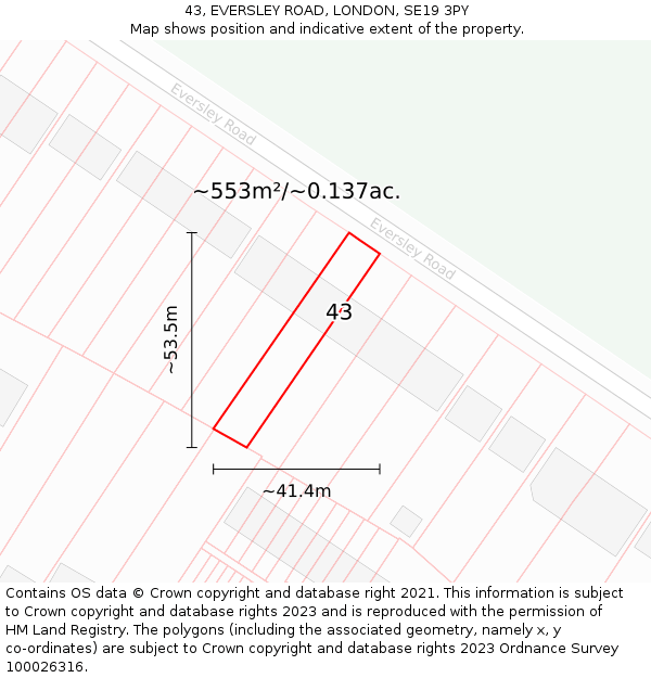 43, EVERSLEY ROAD, LONDON, SE19 3PY: Plot and title map