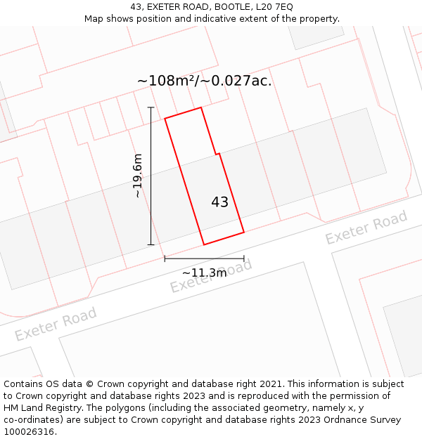 43, EXETER ROAD, BOOTLE, L20 7EQ: Plot and title map