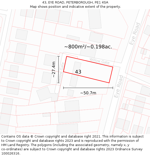 43, EYE ROAD, PETERBOROUGH, PE1 4SA: Plot and title map