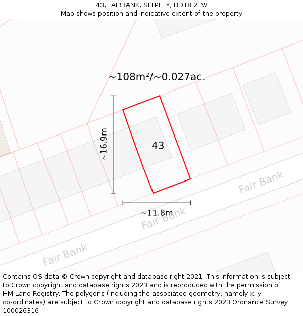 43, FAIRBANK, SHIPLEY, BD18 2EW: Plot and title map