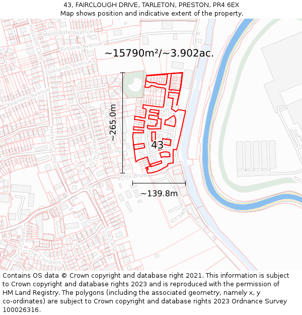 43, FAIRCLOUGH DRIVE, TARLETON, PRESTON, PR4 6EX: Plot and title map