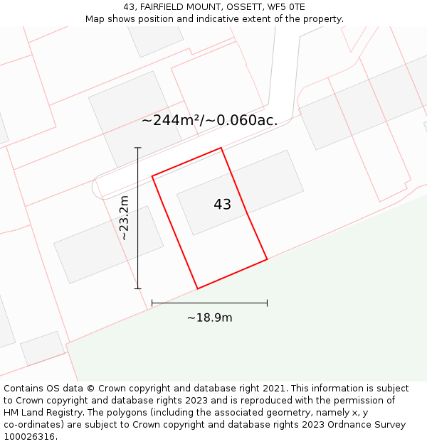 43, FAIRFIELD MOUNT, OSSETT, WF5 0TE: Plot and title map