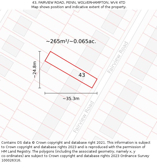 43, FAIRVIEW ROAD, PENN, WOLVERHAMPTON, WV4 4TD: Plot and title map