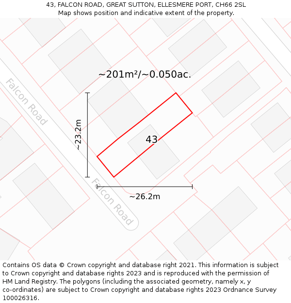 43, FALCON ROAD, GREAT SUTTON, ELLESMERE PORT, CH66 2SL: Plot and title map