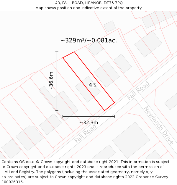 43, FALL ROAD, HEANOR, DE75 7PQ: Plot and title map