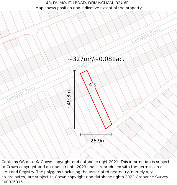 43, FALMOUTH ROAD, BIRMINGHAM, B34 6EH: Plot and title map