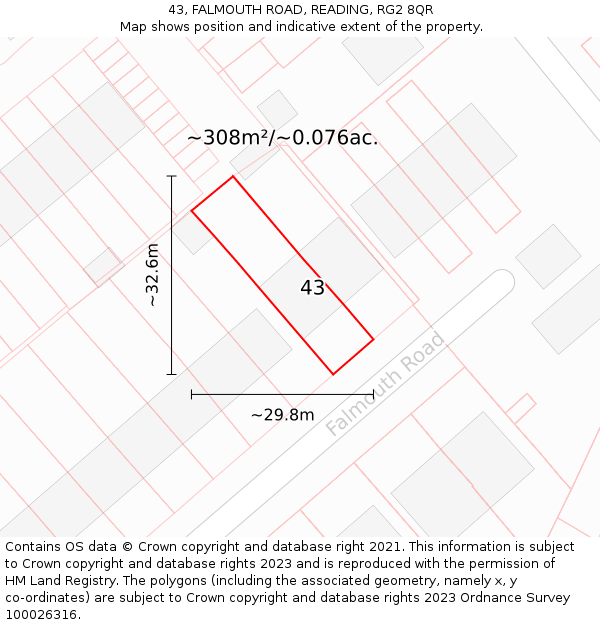 43, FALMOUTH ROAD, READING, RG2 8QR: Plot and title map