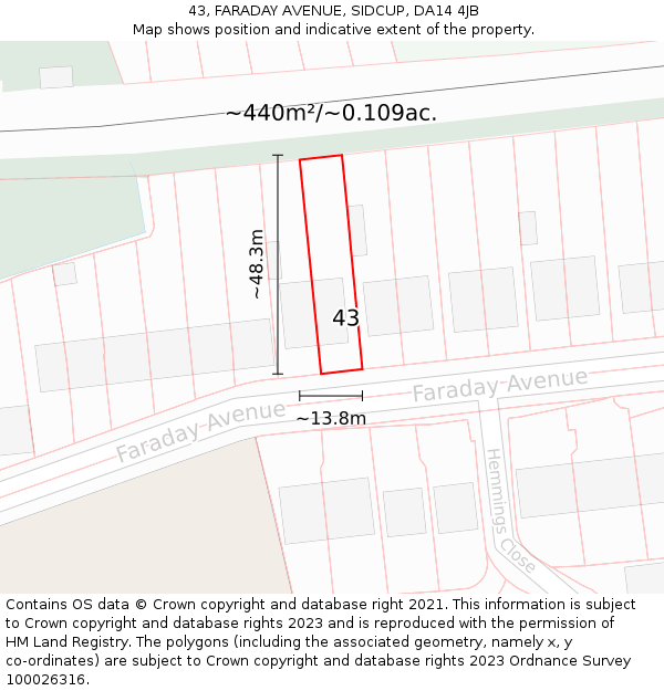 43, FARADAY AVENUE, SIDCUP, DA14 4JB: Plot and title map