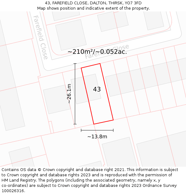 43, FAREFIELD CLOSE, DALTON, THIRSK, YO7 3FD: Plot and title map
