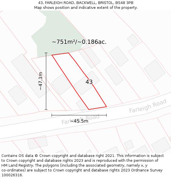 43, FARLEIGH ROAD, BACKWELL, BRISTOL, BS48 3PB: Plot and title map