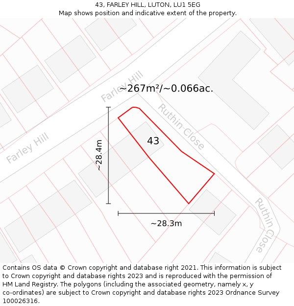 43, FARLEY HILL, LUTON, LU1 5EG: Plot and title map