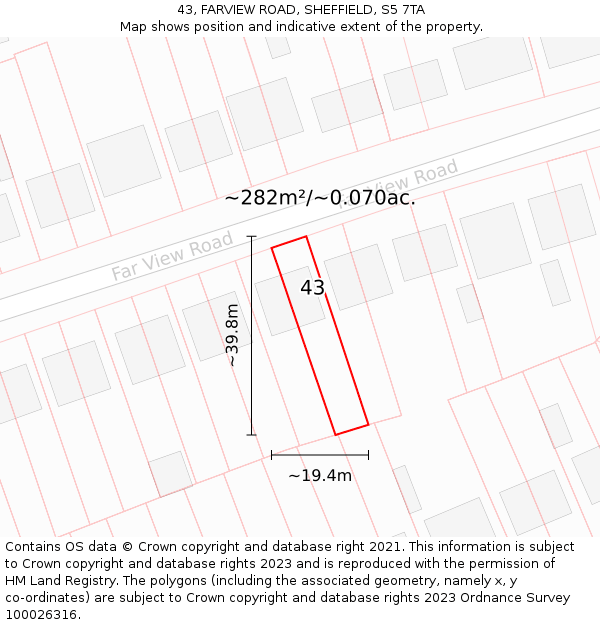43, FARVIEW ROAD, SHEFFIELD, S5 7TA: Plot and title map