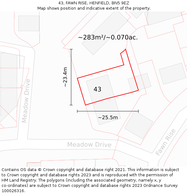 43, FAWN RISE, HENFIELD, BN5 9EZ: Plot and title map