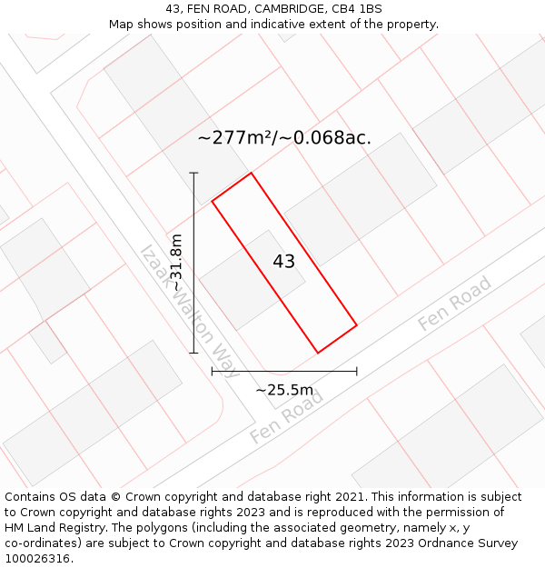43, FEN ROAD, CAMBRIDGE, CB4 1BS: Plot and title map