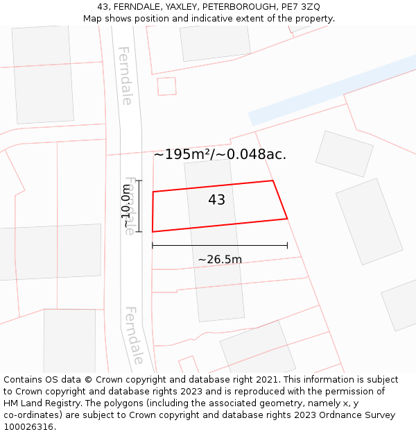 43, FERNDALE, YAXLEY, PETERBOROUGH, PE7 3ZQ: Plot and title map