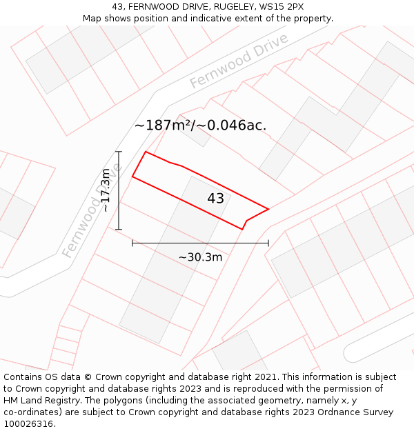 43, FERNWOOD DRIVE, RUGELEY, WS15 2PX: Plot and title map