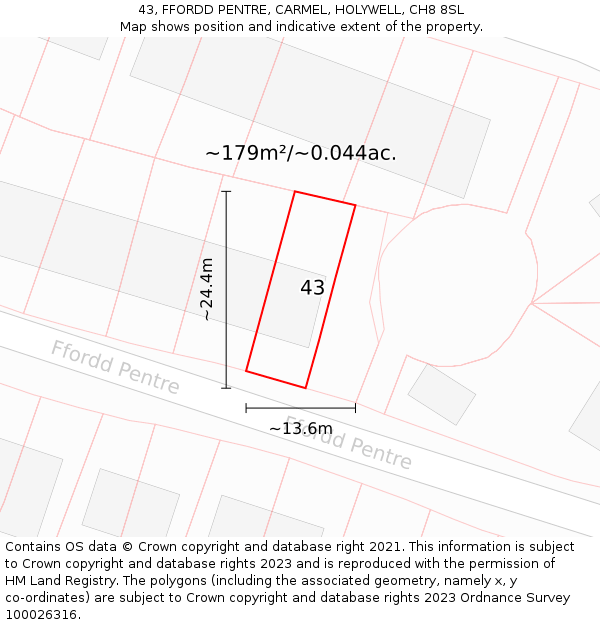 43, FFORDD PENTRE, CARMEL, HOLYWELL, CH8 8SL: Plot and title map