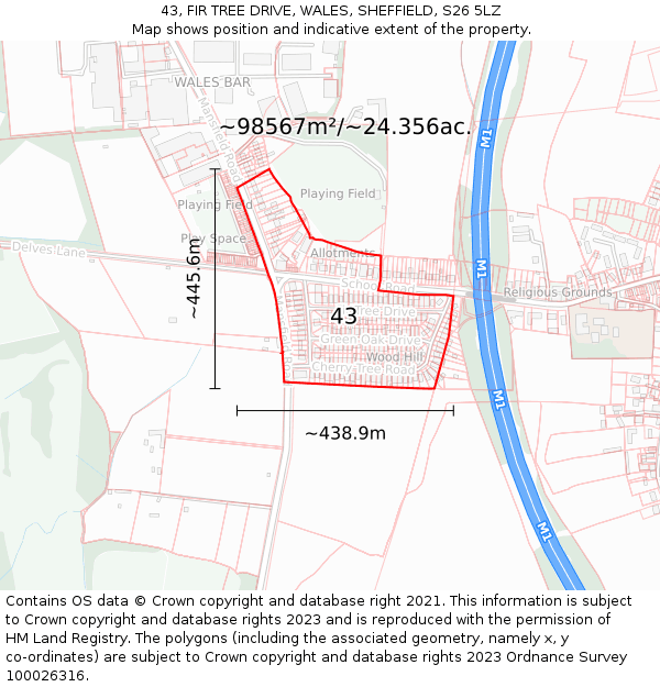 43, FIR TREE DRIVE, WALES, SHEFFIELD, S26 5LZ: Plot and title map