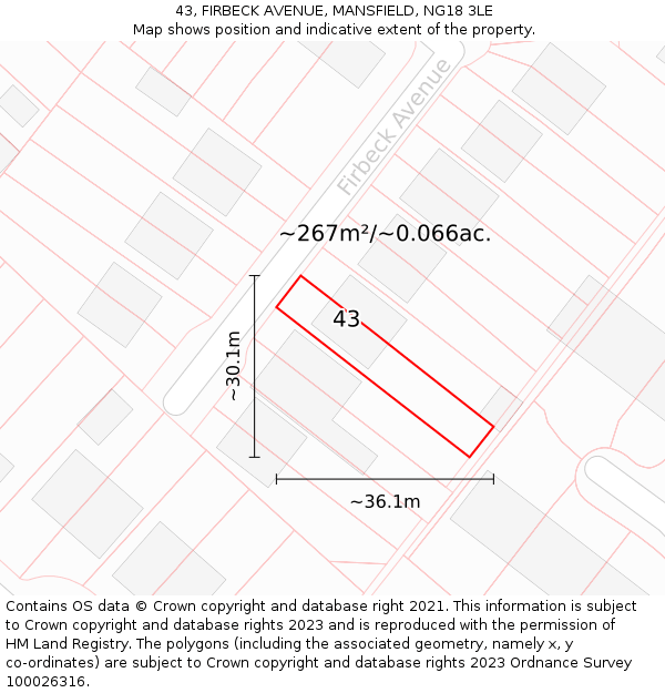 43, FIRBECK AVENUE, MANSFIELD, NG18 3LE: Plot and title map