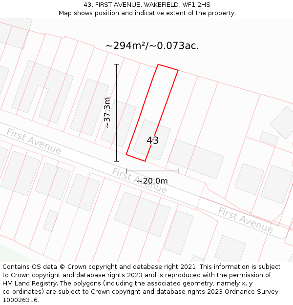 43, FIRST AVENUE, WAKEFIELD, WF1 2HS: Plot and title map